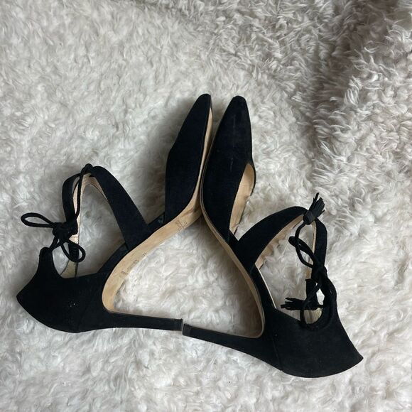 L.K.Bennett Black leather suede 3”heel pointed toe side lace tassel EUR SZ39.5 - Picture 7 of 9